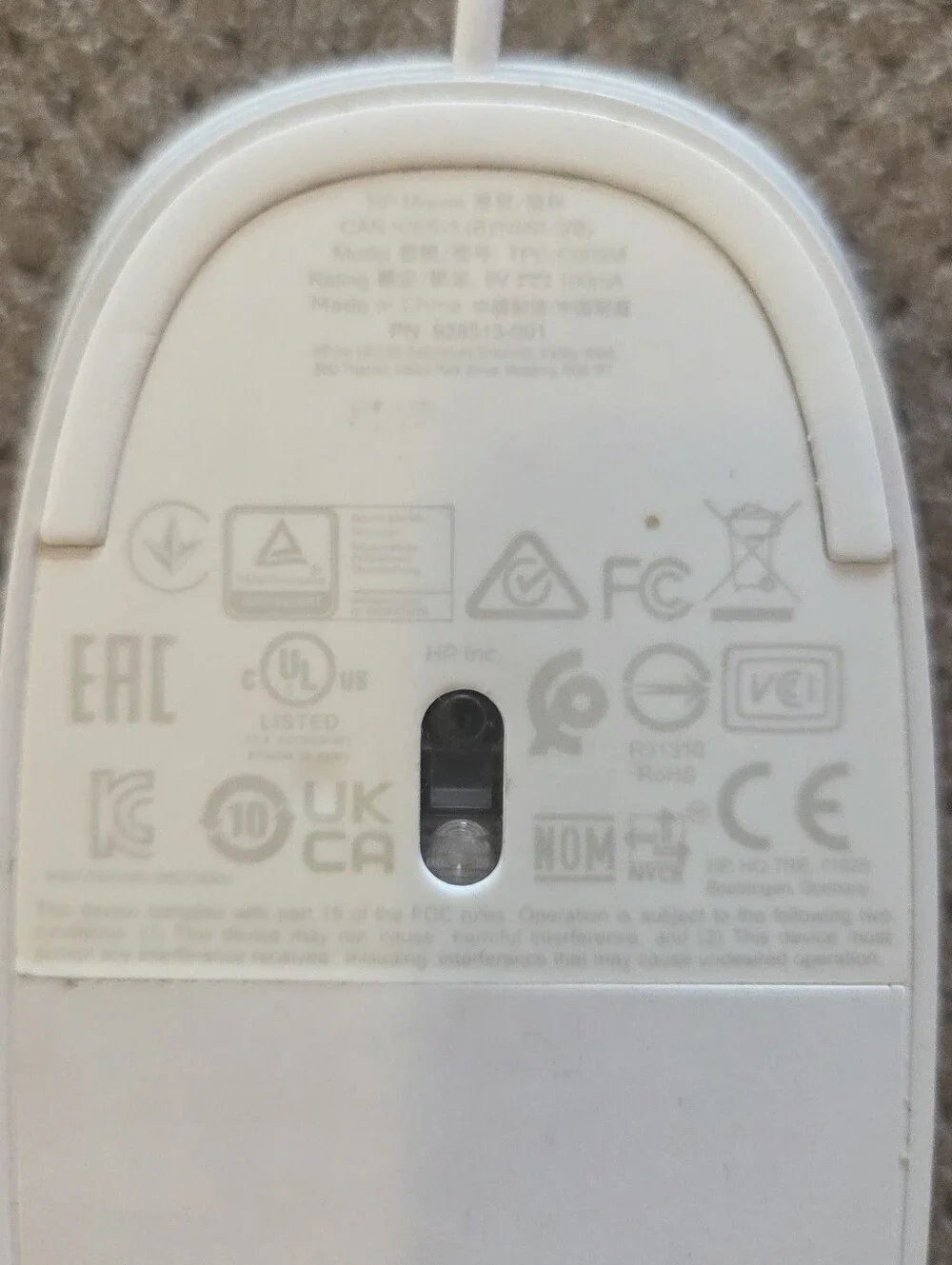 HP Lifestyle Wired Computer Mouse USB White Optical TPC-O01M 2 Button Scroll